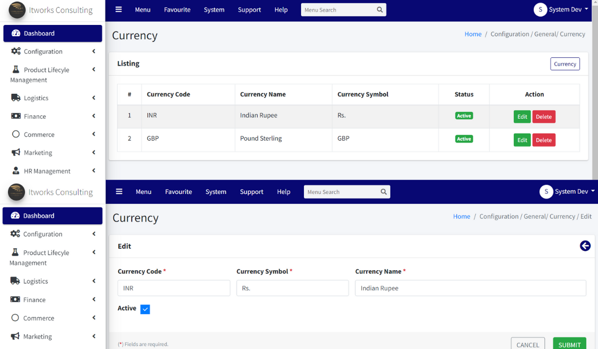 ITWORKS ERP Help: Configuration-Currency