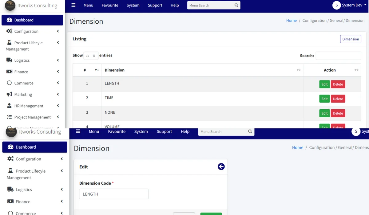 ITWORKS ERP Help: Configuration-Dimension